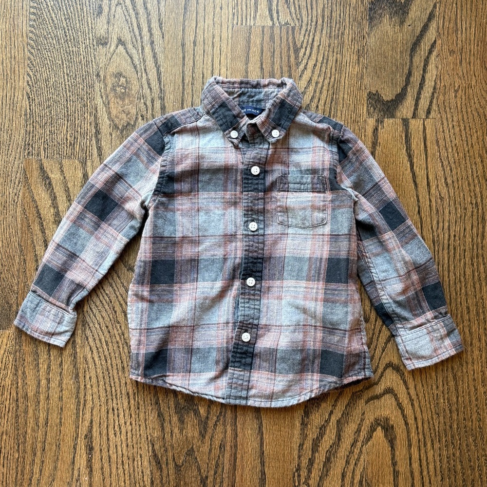 Janie and Jack Plaid Button-Down Shirt - Brown & Gray